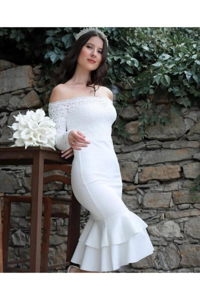 White wedding dress with mid-length skirt TB1540 White wedding dress with mid-length skirt TB1540