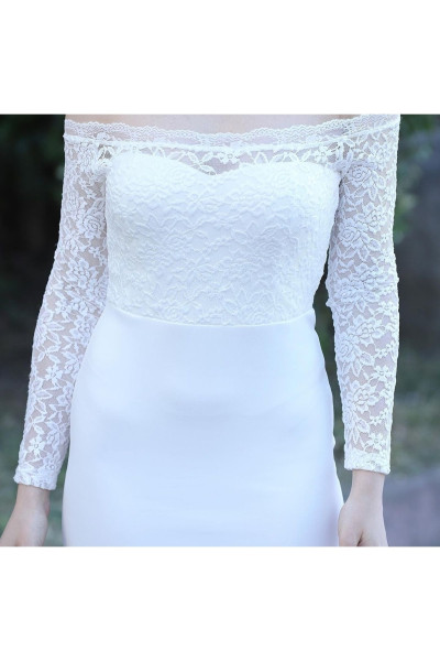White wedding dress with mid-length skirt TB1540