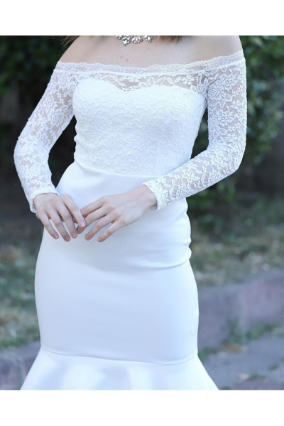 White wedding dress with mid-length skirt TB1540