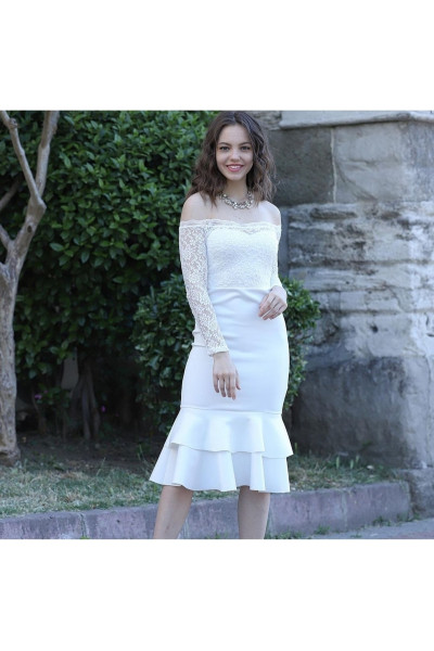 White wedding dress with mid-length skirt TB1540