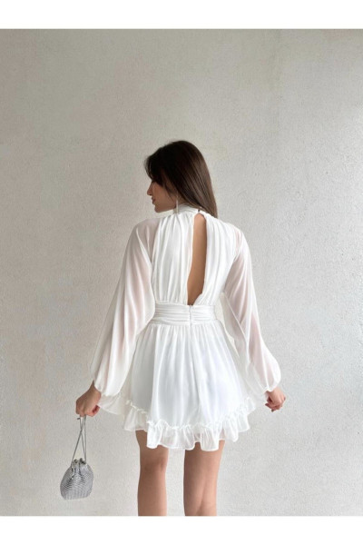 White chiffon dress with a straight collar TB1533