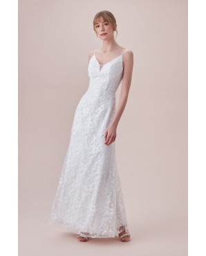 Lace embroidered narrow-cut wedding dress TB1384