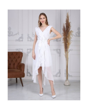 Plus size ruffled chiffon white wedding dress TB1522