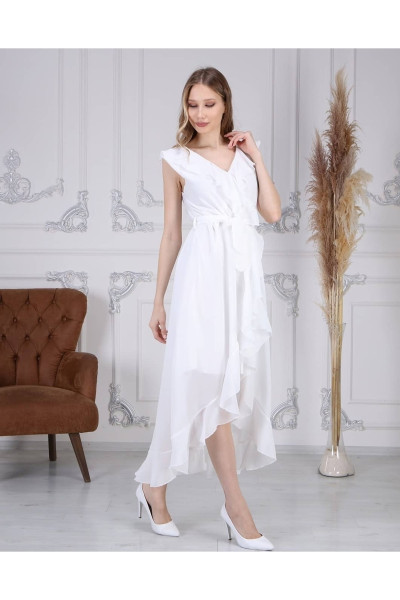 Plus size ruffled chiffon white wedding dress TB1522