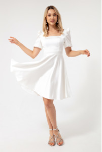 Balloon sleeve satin midi evening dress TB1507