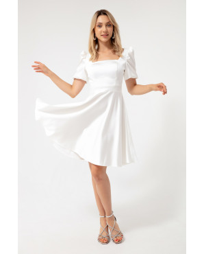 Balloon sleeve satin midi evening dress TB1507