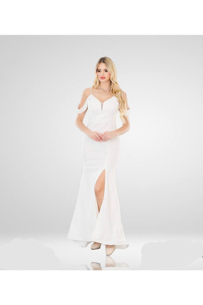 Wedding dress with lace collar, sequins, and slit TB1398 Wedding dress with lace collar, sequins, and slit TB1398