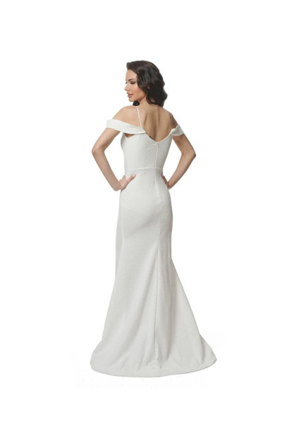 Wedding dress with lace collar, sequins, and slit TB1398