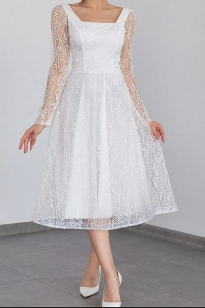 Midi dress, long sleeves, sequin embellished, model TB1502