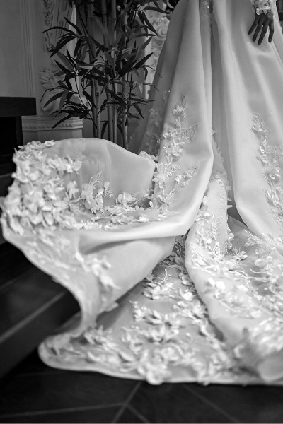 Portable long-sleeved A-line wedding dress with multi-dimensional floral print TB1449