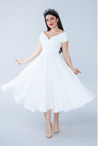 Off-shoulder dress, white evening dress TB1501