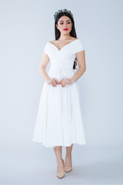 Off-shoulder dress, white evening dress TB1501