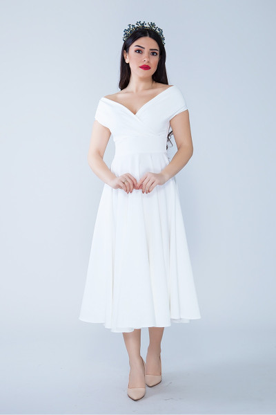 Off-shoulder dress, white evening dress TB1501