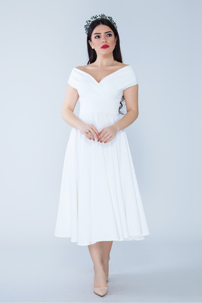 Off-shoulder dress, white evening dress TB1501