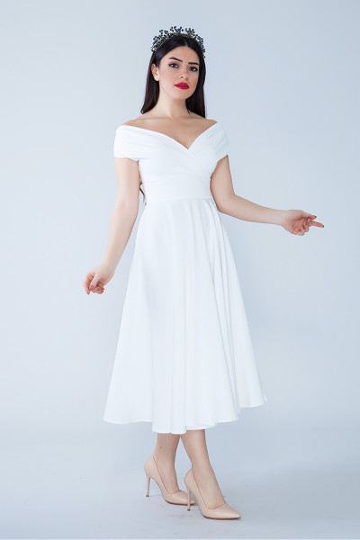 Off-shoulder dress, white evening dress TB1501