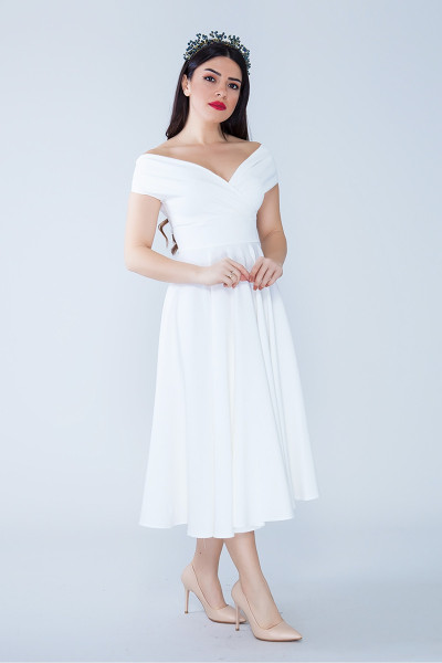 Off-shoulder dress, white evening dress TB1501