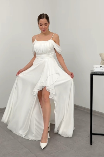 Thin strapped long wedding dress TB1543