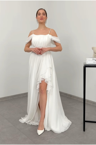 Thin strapped long wedding dress TB1543