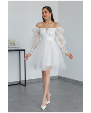 Lace mini tulle white wedding dress TB1547