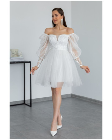 Lace mini tulle white wedding dress TB1547