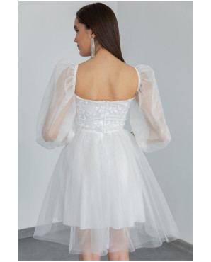 Lace mini tulle white wedding dress TB1547