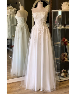 White three-dimensional maxi dress with plain collar and wedding dress TB1553