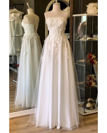 White three-dimensional maxi dress with plain collar and wedding dress TB1553