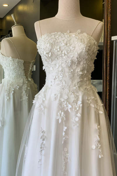 White three-dimensional maxi dress with plain collar and wedding dress TB1553