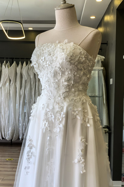 White three-dimensional maxi dress with plain collar and wedding dress TB1553
