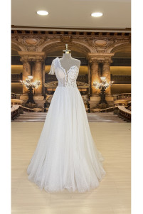 One-piece wedding dress with polka dot skirt TB1408