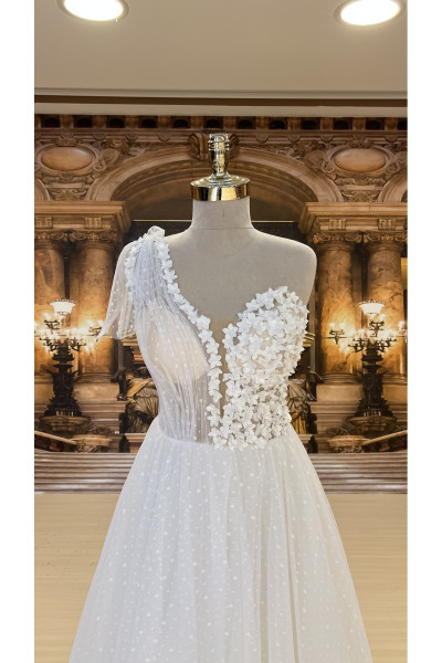 One-piece wedding dress with polka dot skirt TB1408