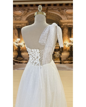One-piece wedding dress with polka dot skirt TB1408