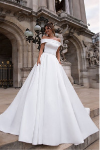 Satin wedding dress with embroidery waist TB1439