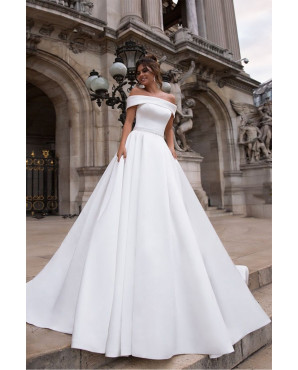 Satin wedding dress with embroidery waist TB1439