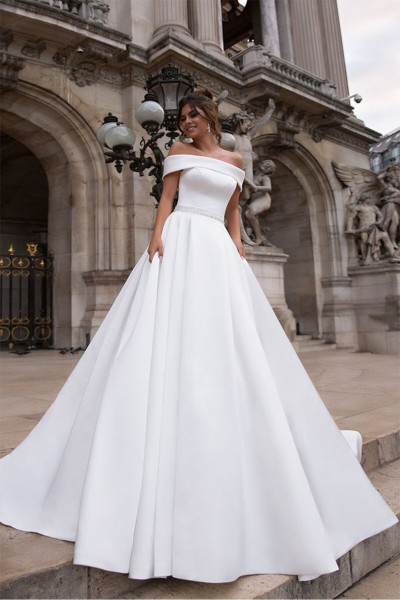 Satin wedding dress with embroidery waist TB1439 Satin wedding dress with embroidery waist TB1439