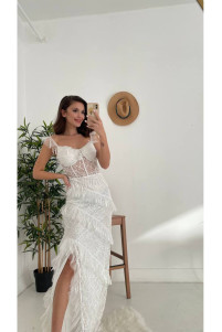 White wedding dress with sequin details and ruffles TB1388