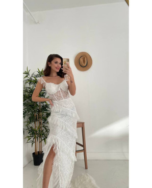 White wedding dress with sequin details and ruffles TB1388