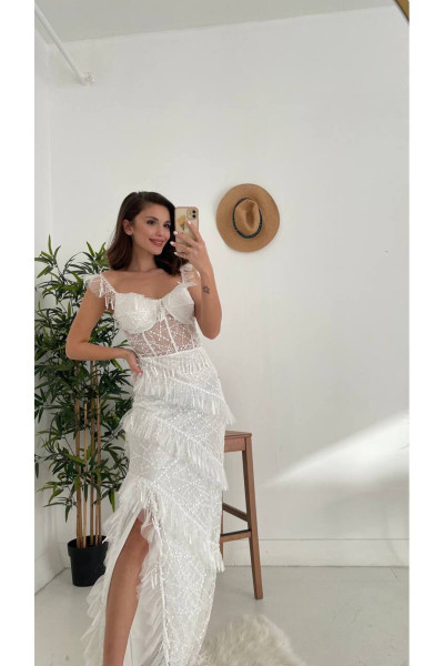 White wedding dress with sequin details and ruffles TB1388 White wedding dress with sequin details and ruffles TB1388