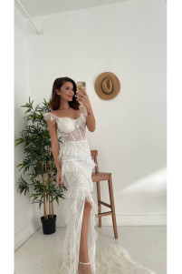 White wedding dress with sequin details and ruffles TB1388