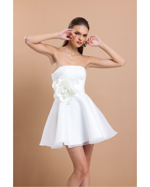 Strapless mini dress with flower details TB1531