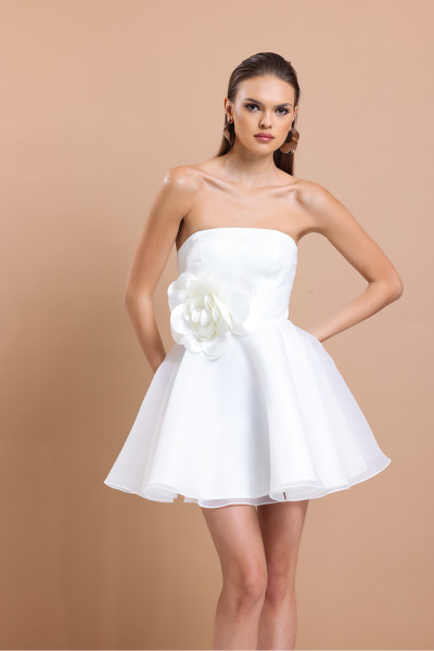 Strapless mini dress with flower details TB1531