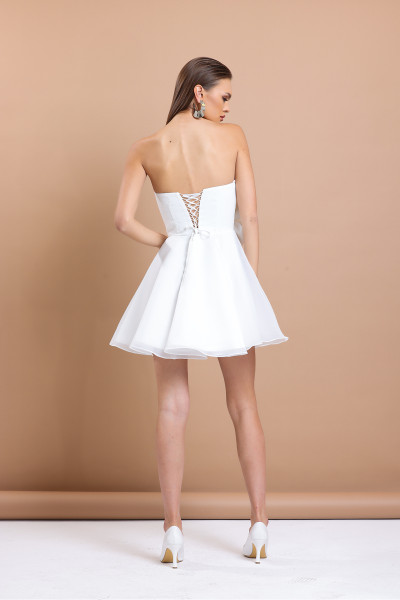 Strapless mini dress with flower details TB1531