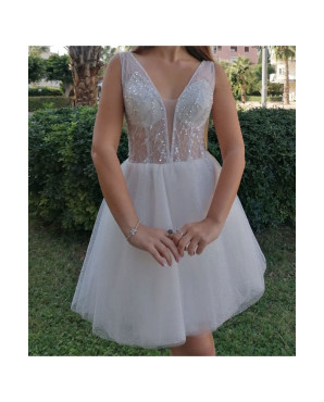 Embroidered short wedding dress TB1419