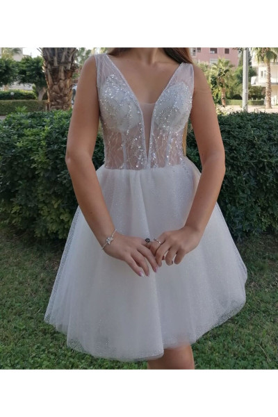 Embroidered short wedding dress TB1419 Embroidered short wedding dress TB1419