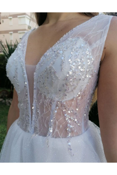 Embroidered short wedding dress TB1419