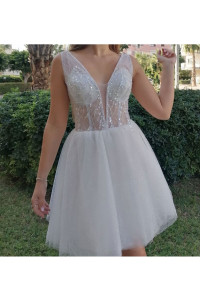 Embroidered short wedding dress TB1419