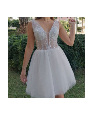 Embroidered short wedding dress TB1419