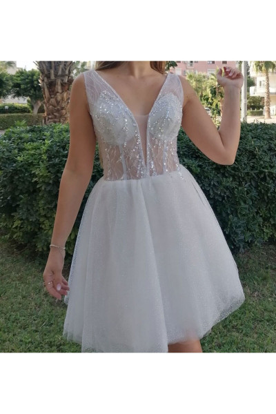Embroidered short wedding dress TB1419