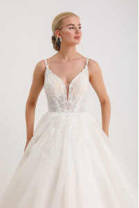 White beaded silk tulle wedding dress TB1469