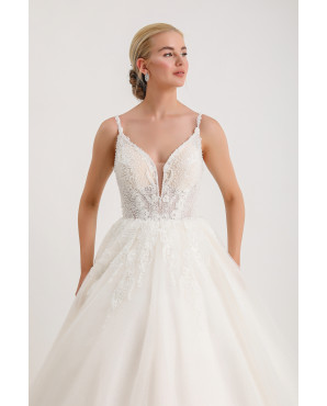 White beaded silk tulle wedding dress TB1469